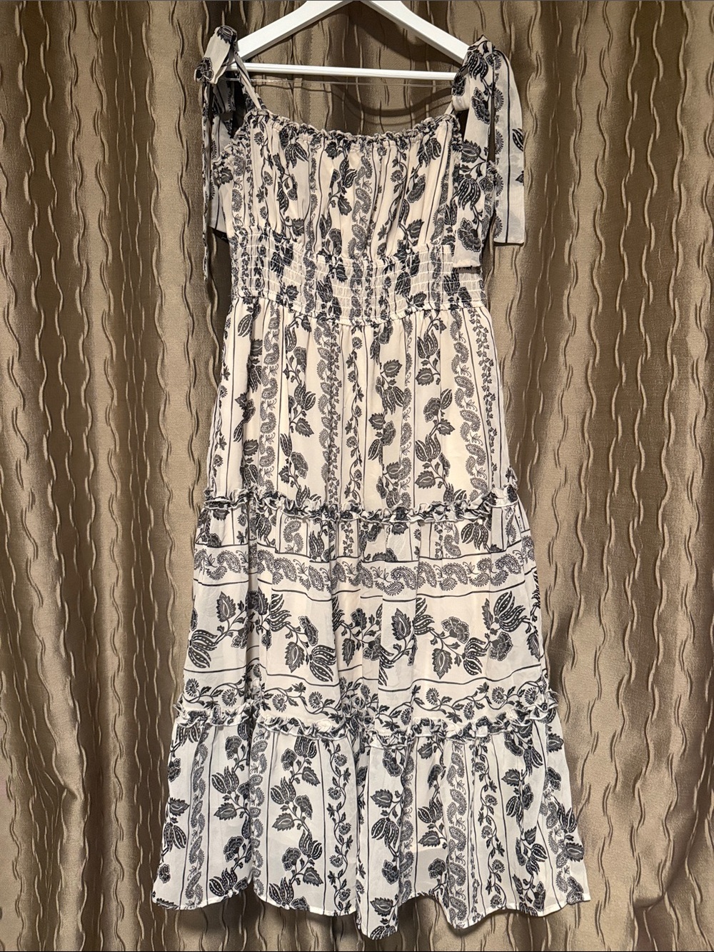 White and Black Floral Tiered Sundress large